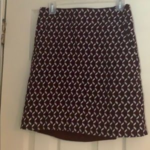 Maroon navy and white patterned pencil skirt